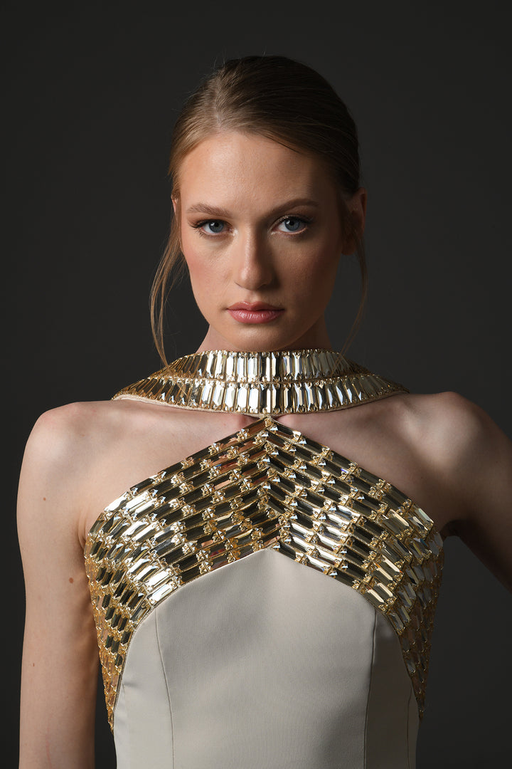 Crepe Column with Embroidery Dress