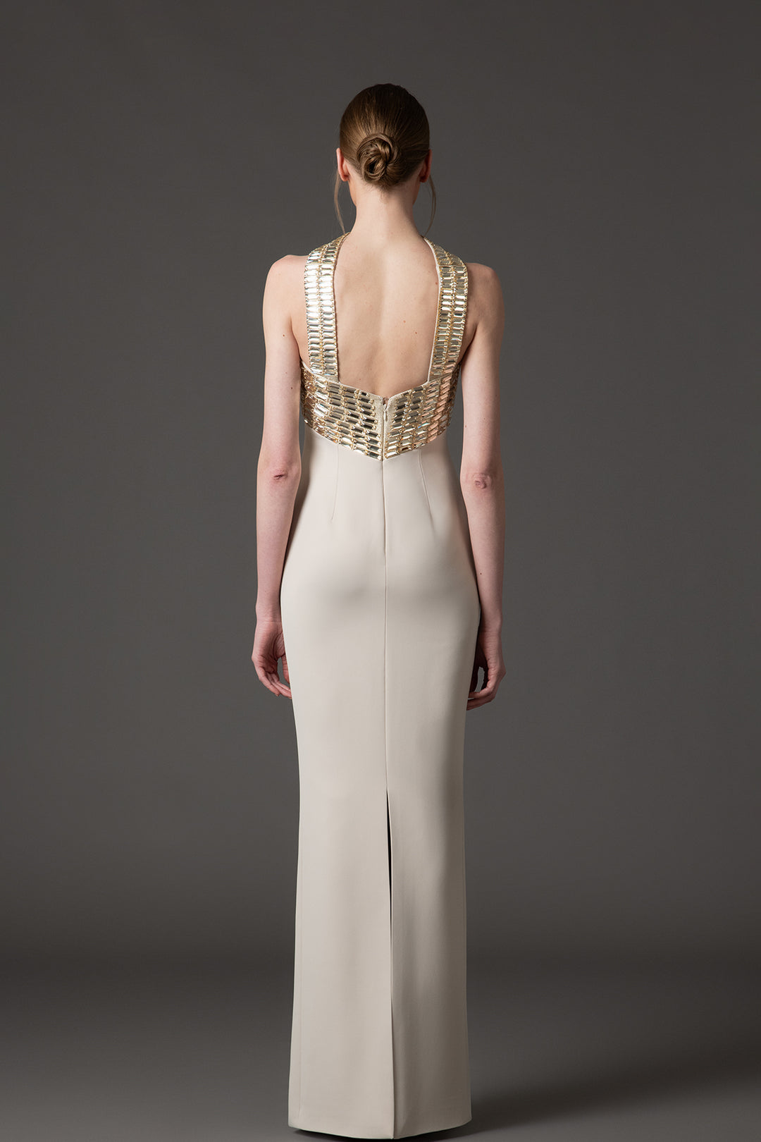 Crepe Column with Embroidery Dress