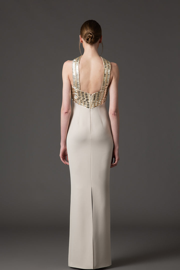 Crepe Column with Embroidery Dress