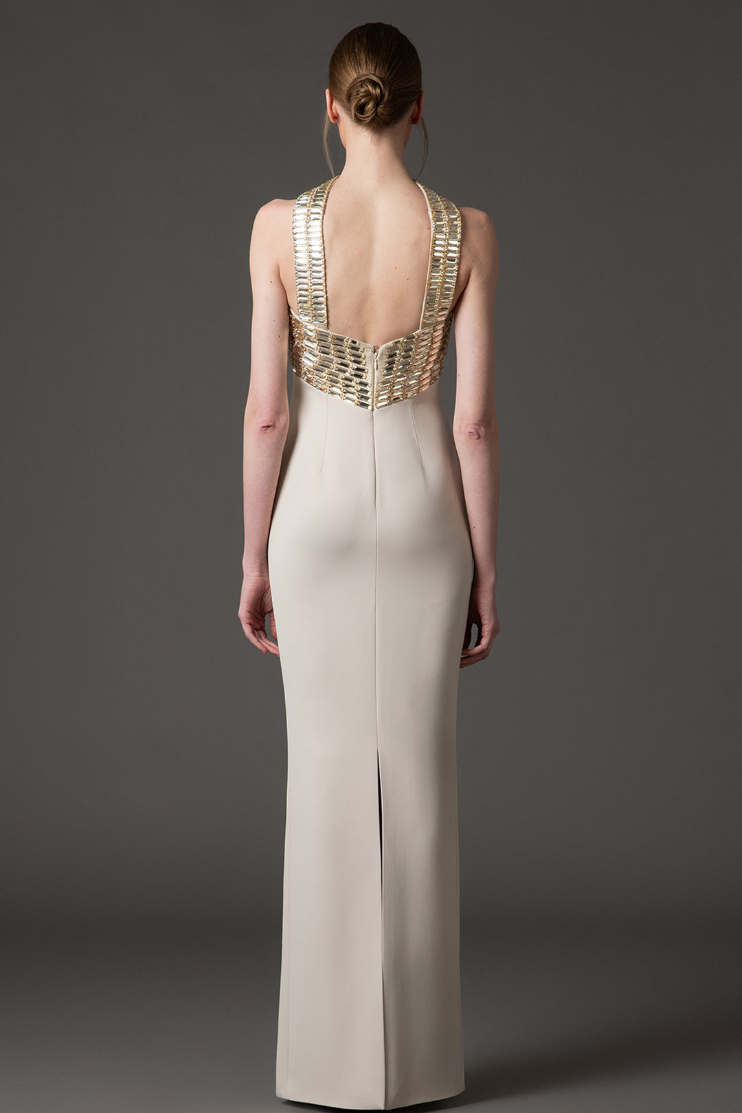 Crepe Column with Embroidery Long Dress