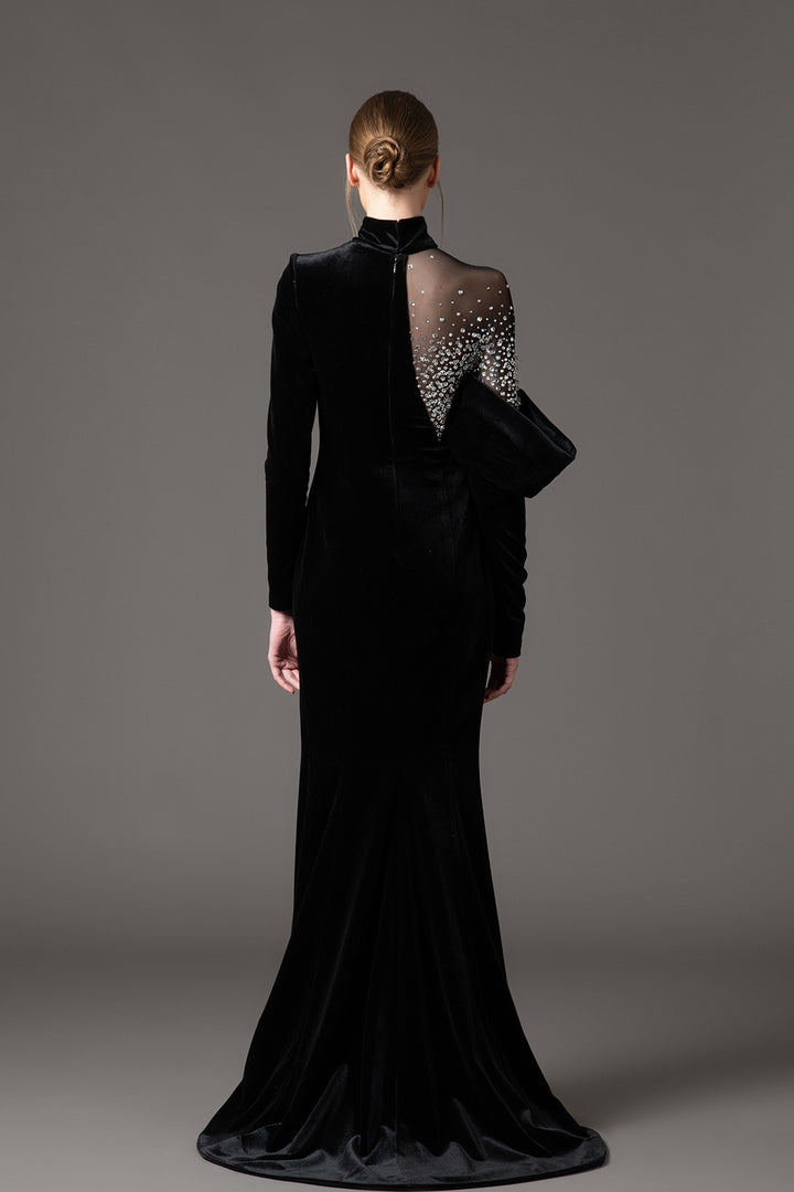 Velvet Long Dress with Embroidery