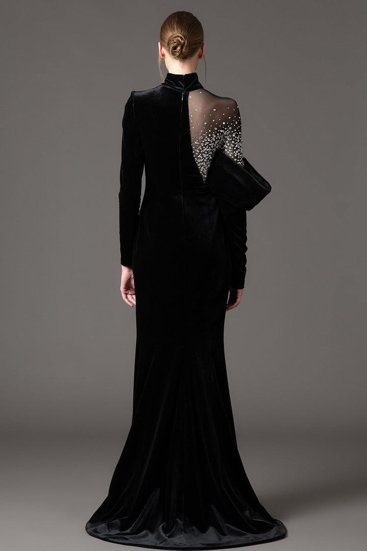 Velvet Long Dress with Embroidery