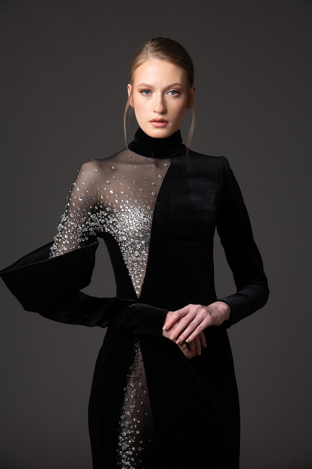 Velvet Long Dress with Embroidery