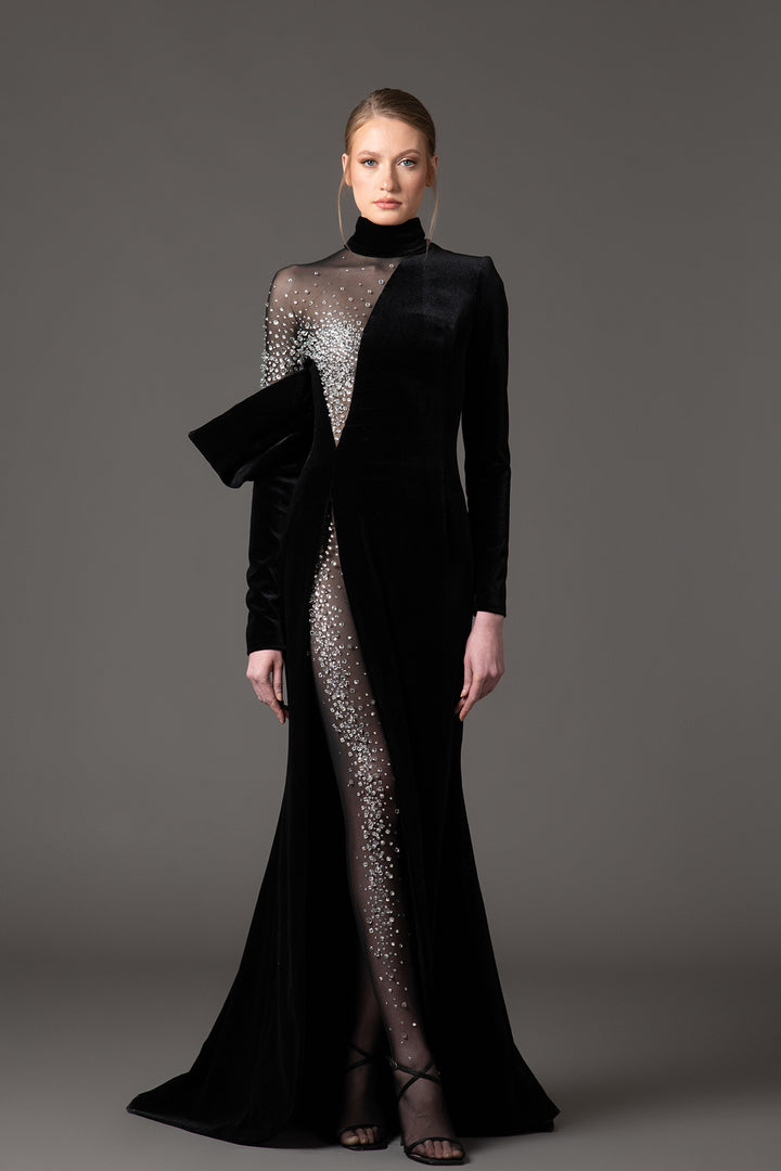 Velvet Long Dress with Embroidery