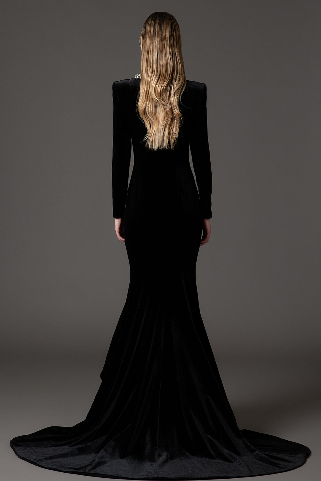 Embroidered-Neckline Velvet Dress