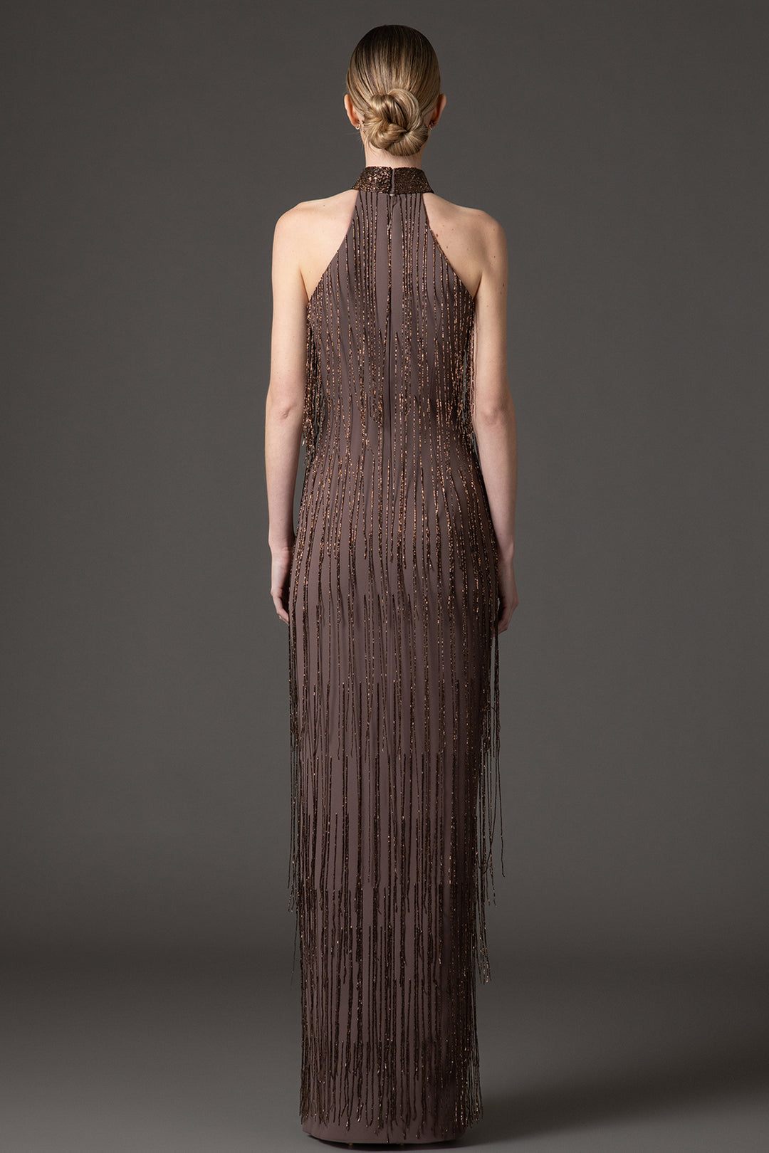 Crepe Dress with Beaded Fringes