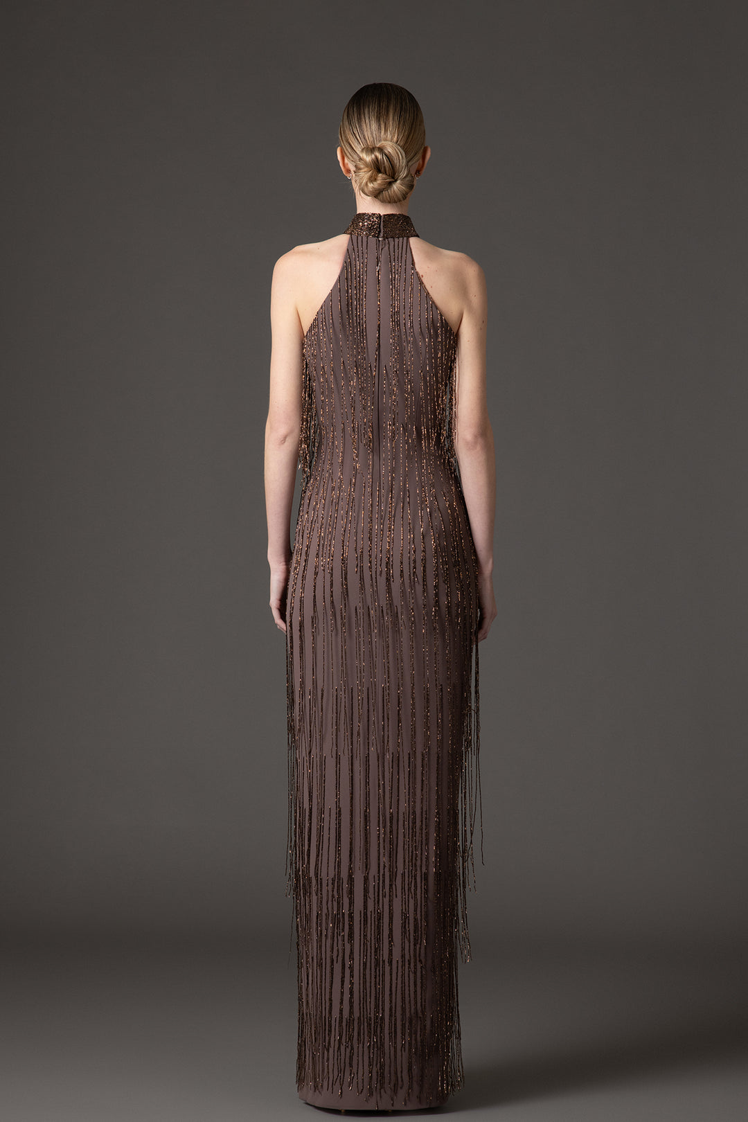 Crepe Dress with Beaded Fringes