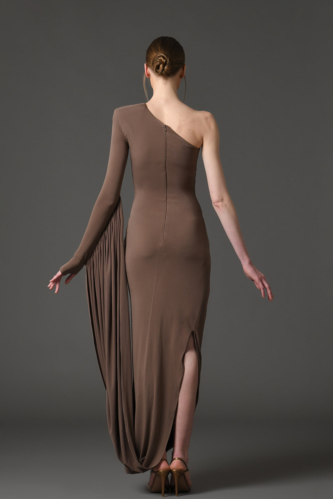 Jersey Long Dress with Draped Zipper