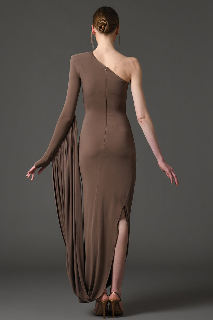 Jersey Long Dress with Draped Zipper