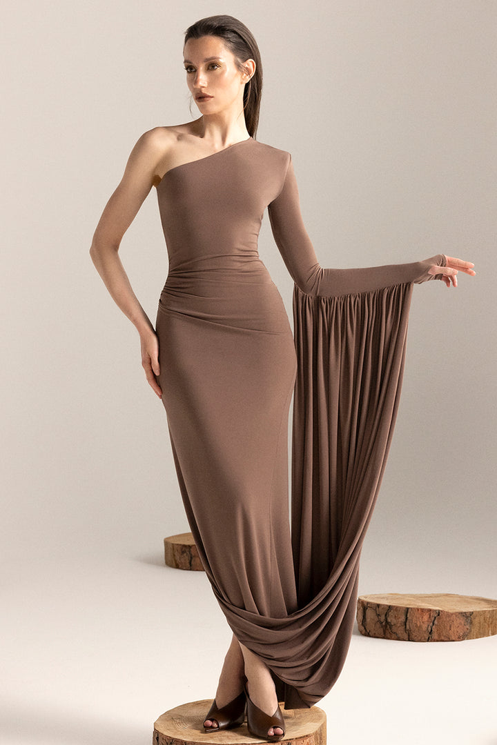 Jersey Long Dress with Draped Zipper