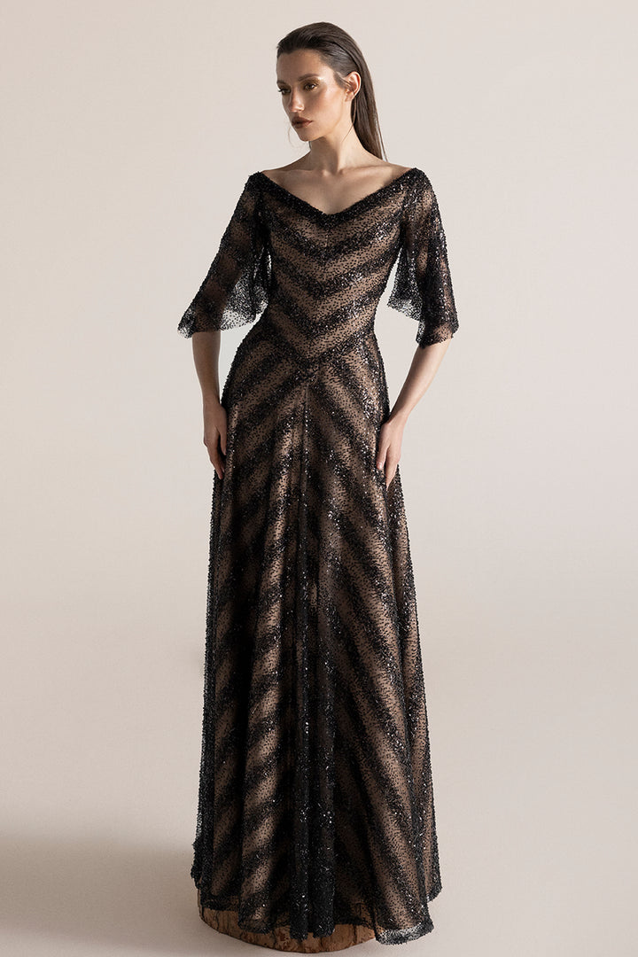 Embroidered Tulle Dress with A-line Silhouette