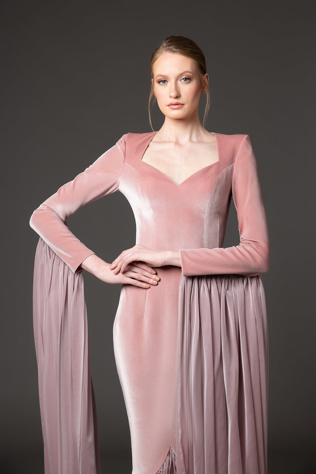 Vintage dress with chiffon draping Pink / US 14 Vintage dress with chiffon draping Pink / US 14