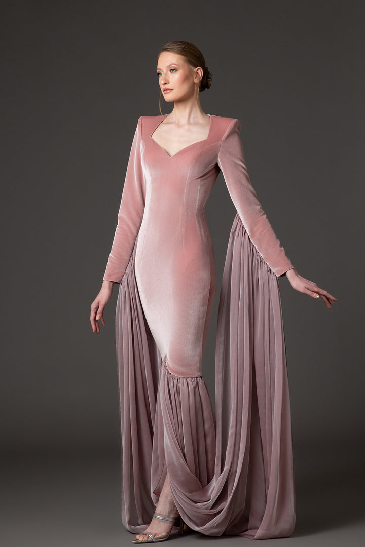 Velvet Mermaid Dress with Draped Back