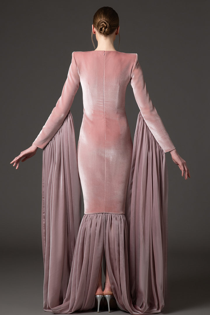 Velvet Mermaid Dress with Draped Back