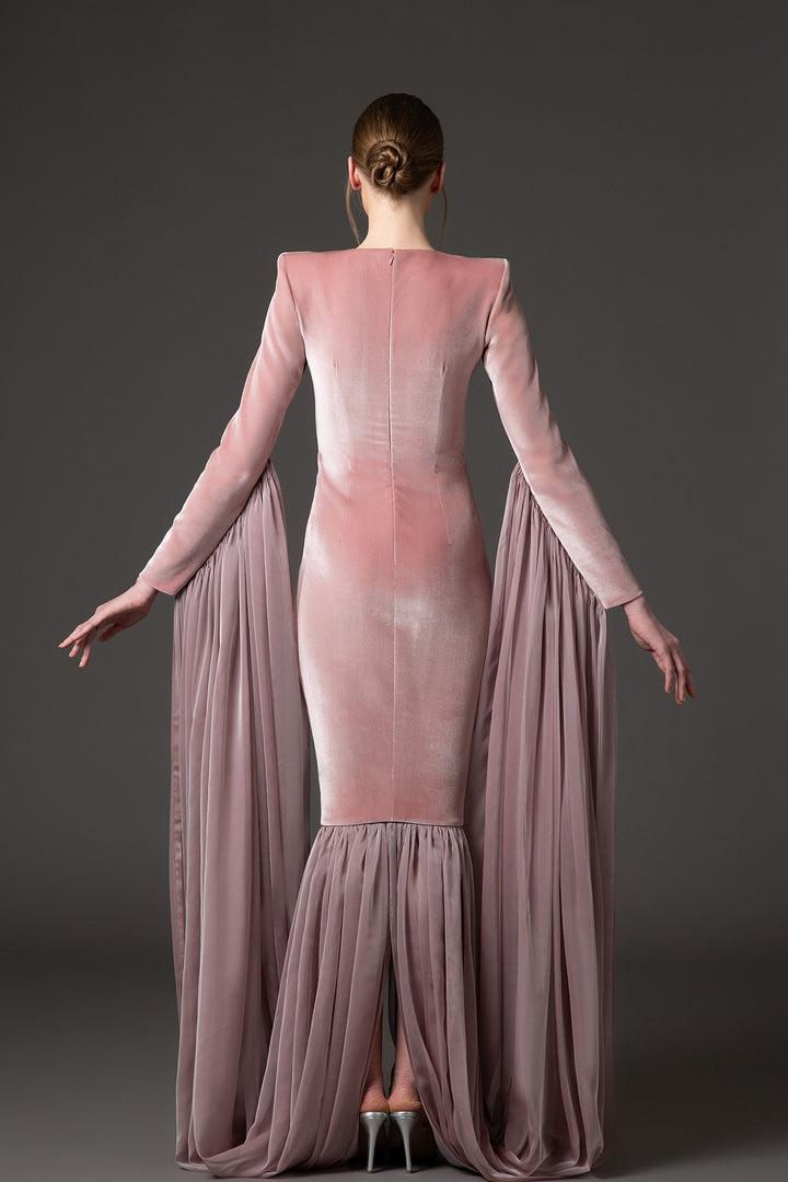 Velvet Mermaid Dress with Draped Back