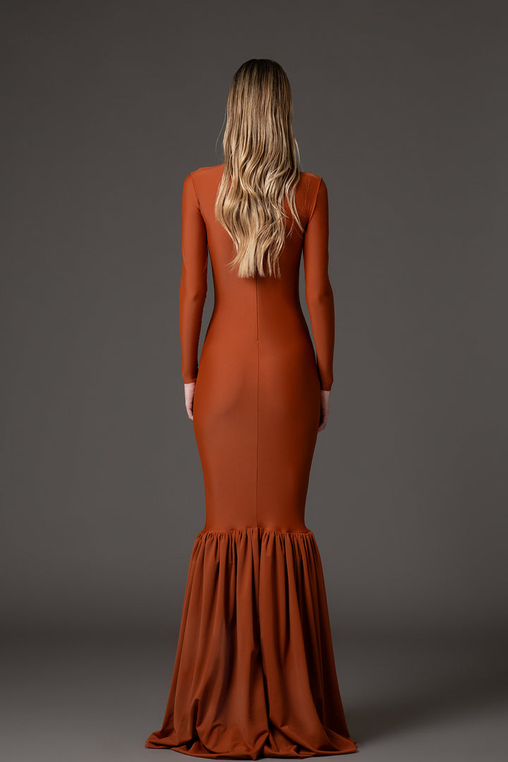 Long Sleeves with High-Neckline Mermaid Dress