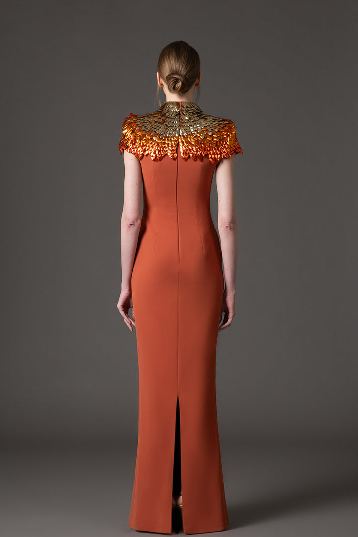 Crepe Dress with 3D Leaf Embellishment