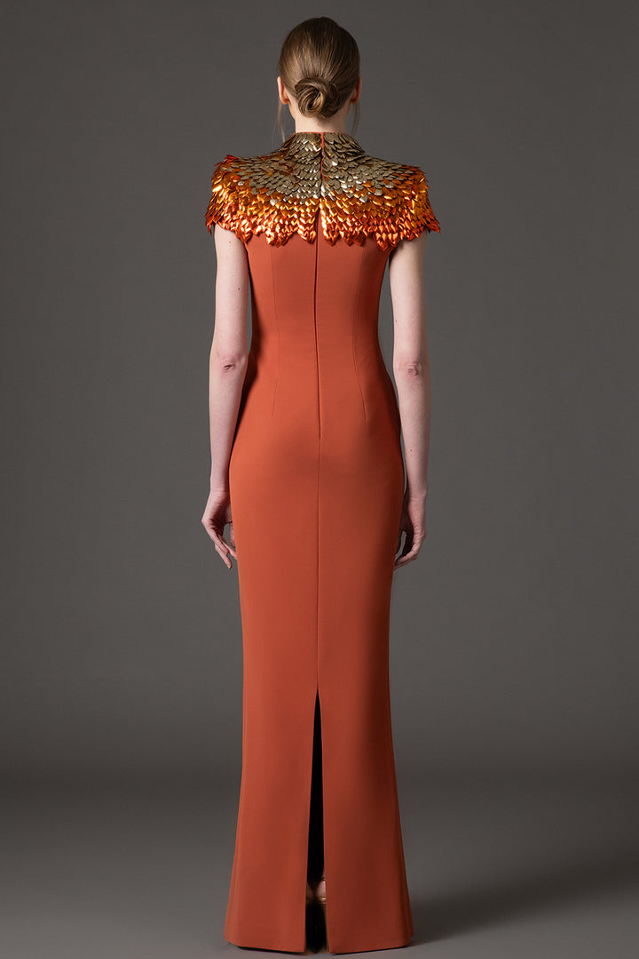 Crepe Dress with 3D Leaf Embellishment