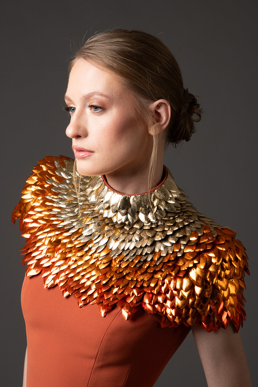 Crepe Dress with 3D Leaf Embellishment