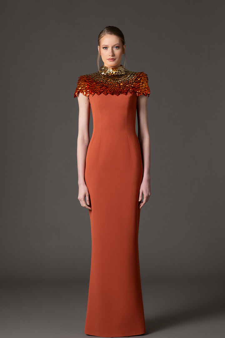 Crepe Dress with 3D Leaf Embellishment