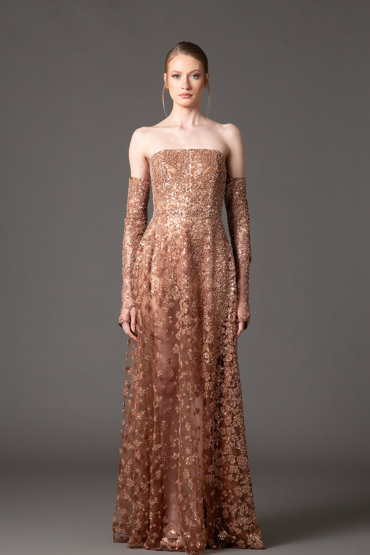 Tulle Dress with Embroidered Strapless