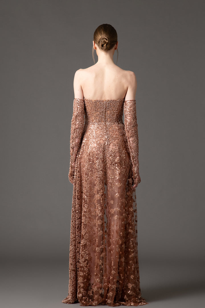 Tulle Dress with Embroidered Strapless