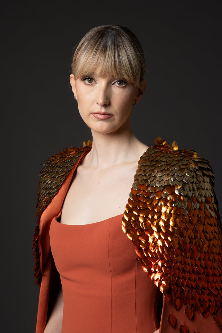 Crepe Dress with 3D Leaf Embellishment