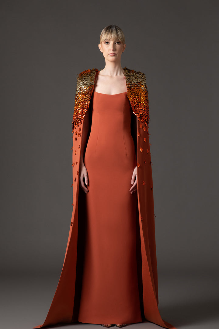 Crepe Dress with 3D Leaf Embellishment