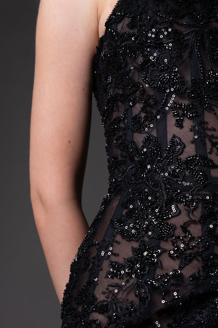 Strapless Embroidered Tulle A-Line Dress