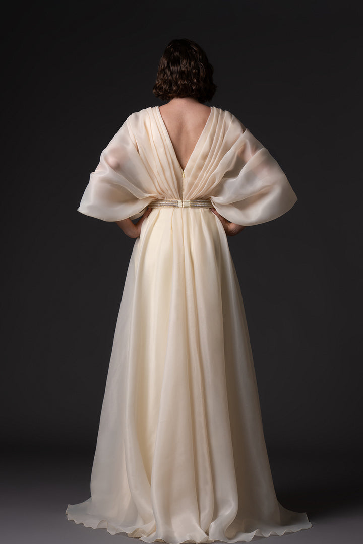Organza Dress with Voluminous Sleeves