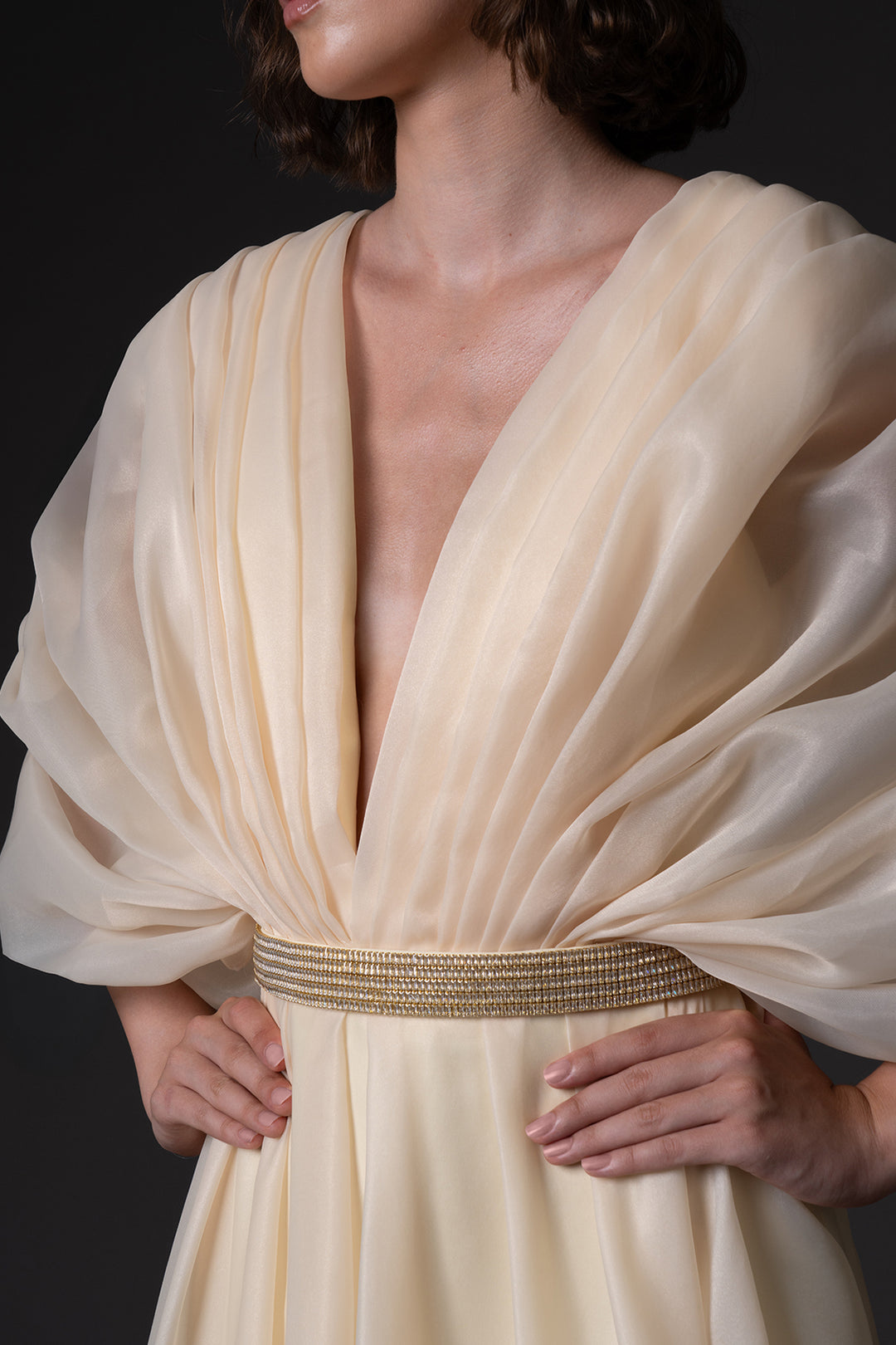 Organza Dress with Voluminous Sleeves