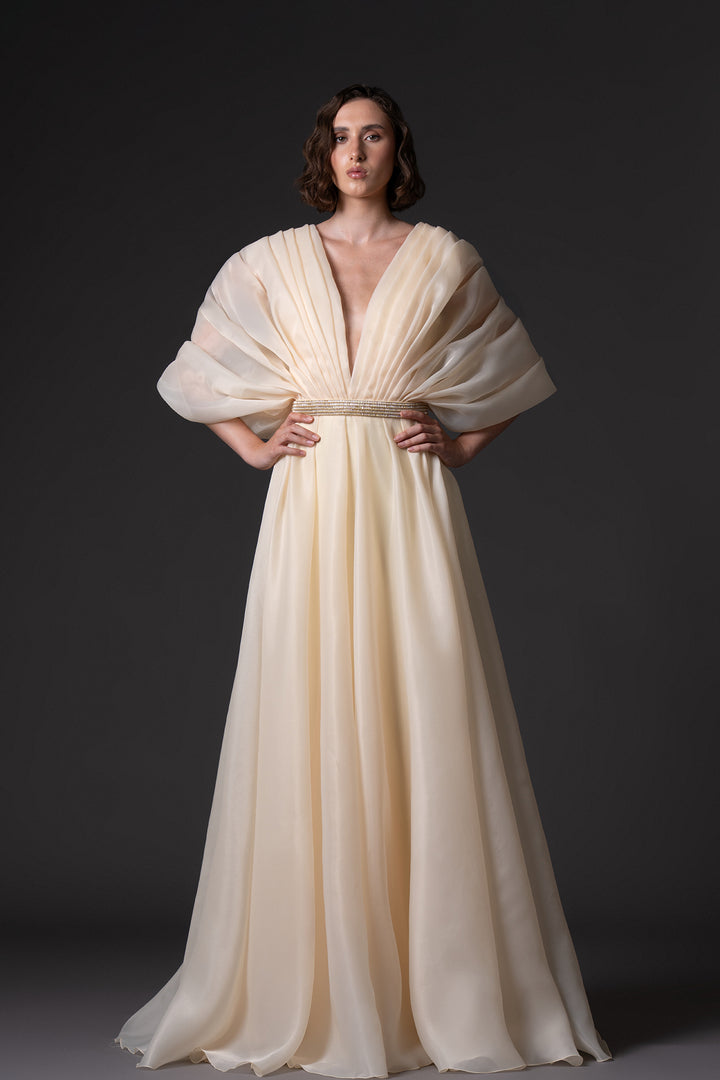 Organza Dress with Voluminous Sleeves