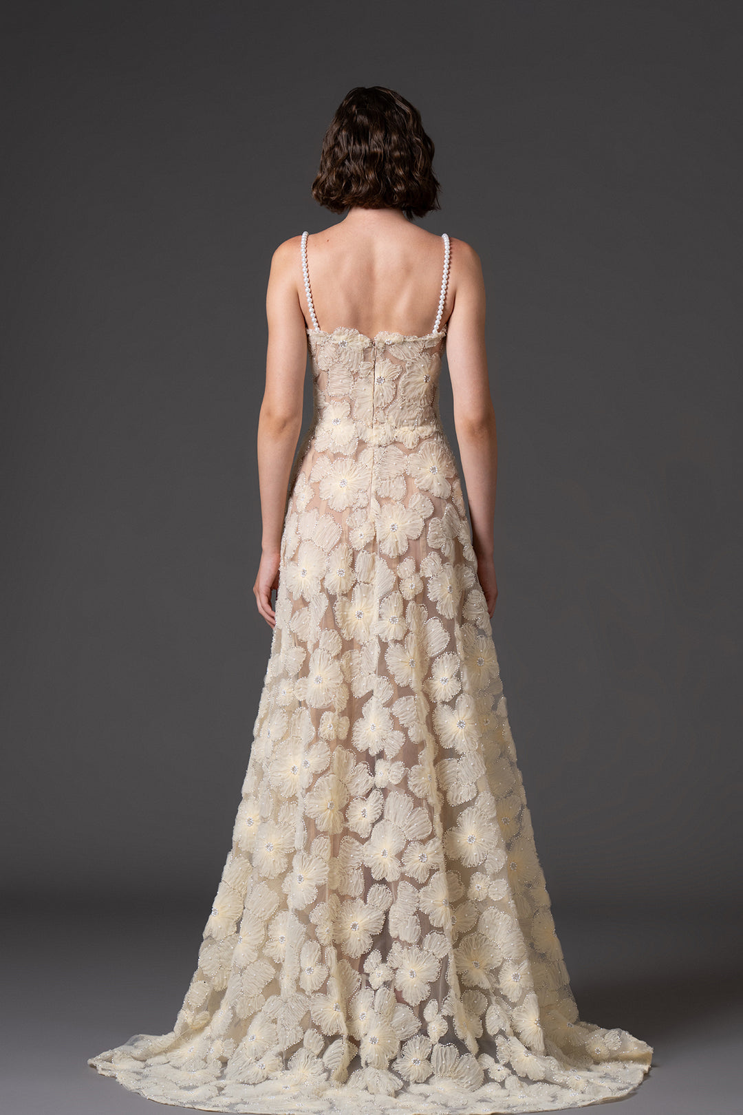 Tulle Dress with Pearl Straps and Embroidery