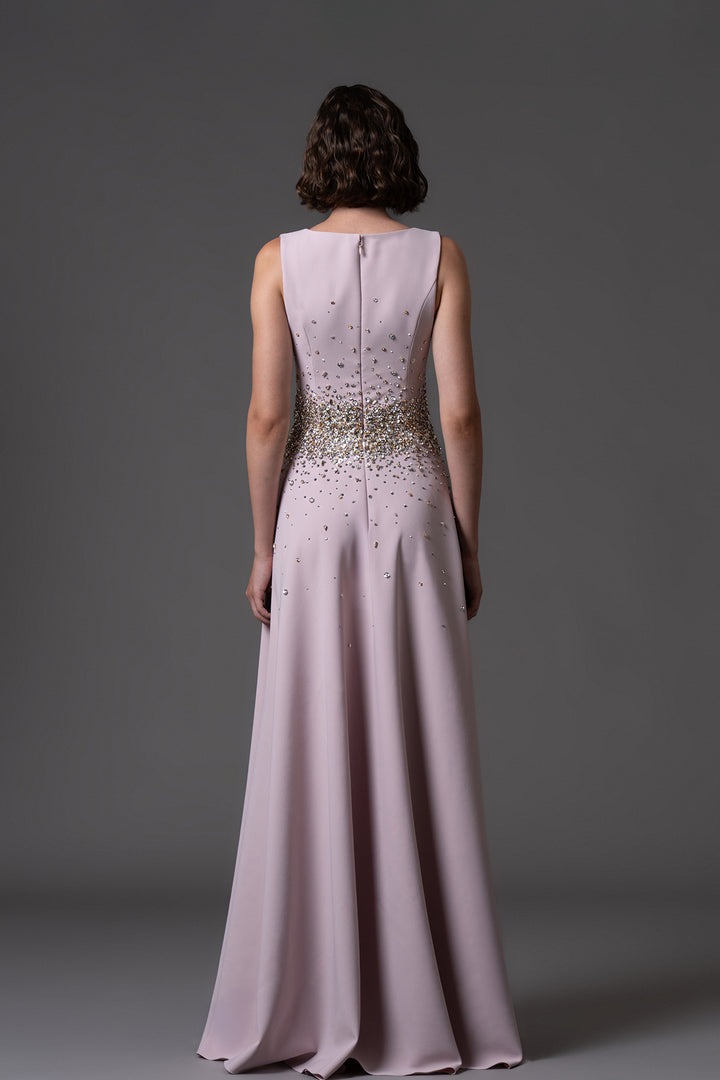 Embroidered Silhouette and Deep-V Armhole Dress