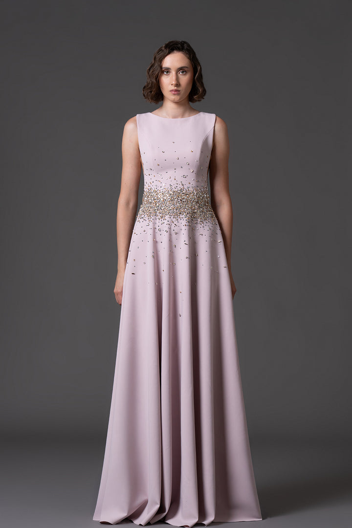 Embroidered Silhouette and Deep-V Armhole Dress