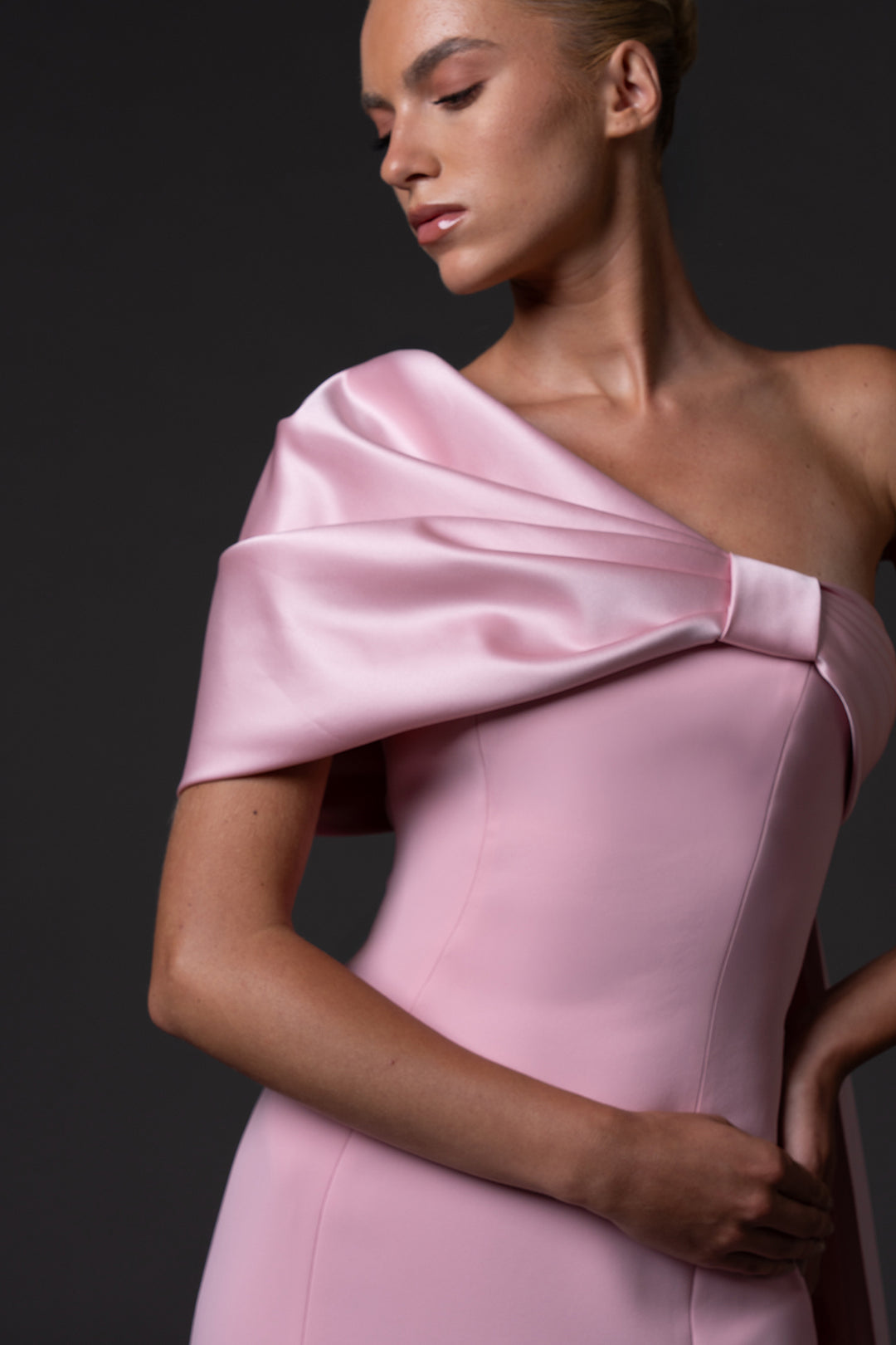 Crepe Column Dress with Satin Bow