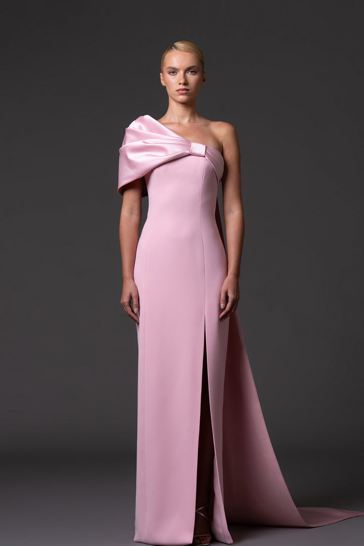 Crepe Column Dress with Satin Bow