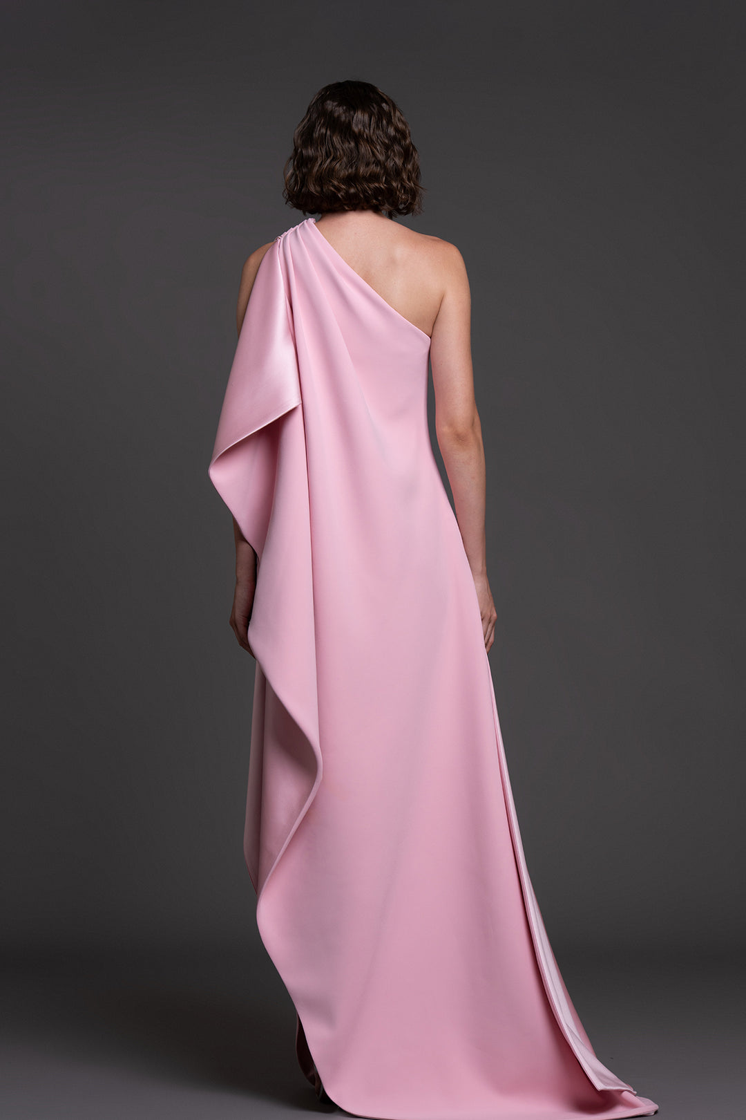 Ruffled Crêpe Dress with Satin Accents