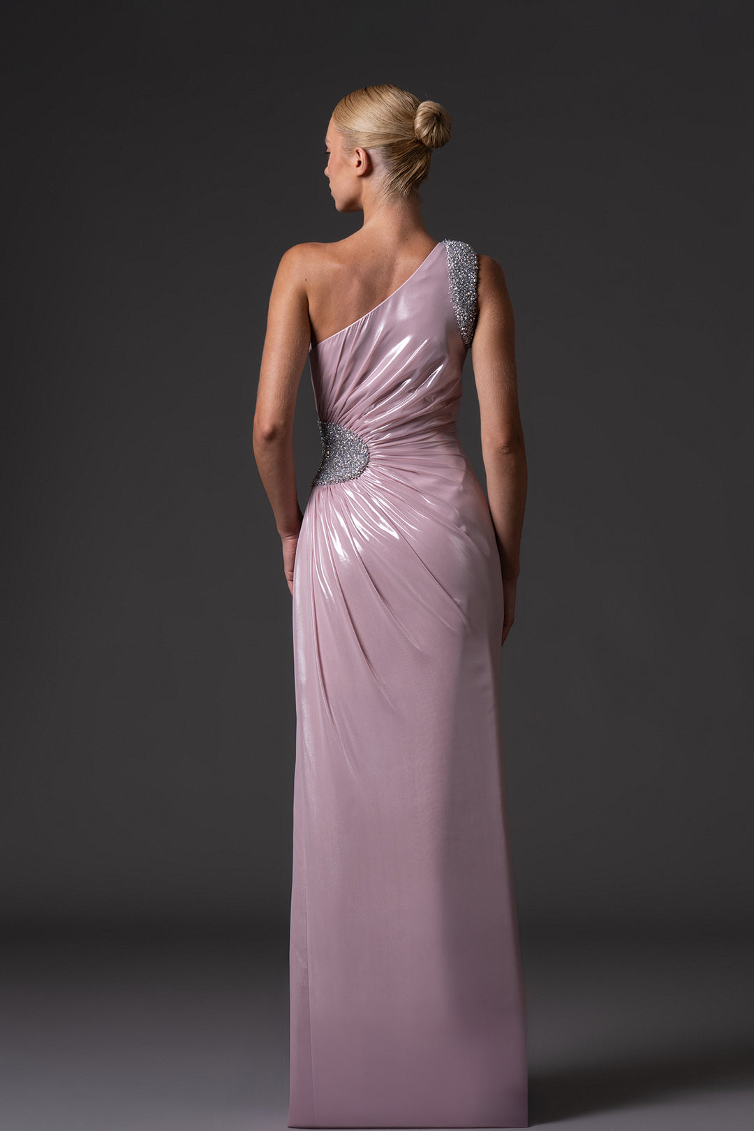 Chiffon Lamé Dress with Embroidered Waist Buckle