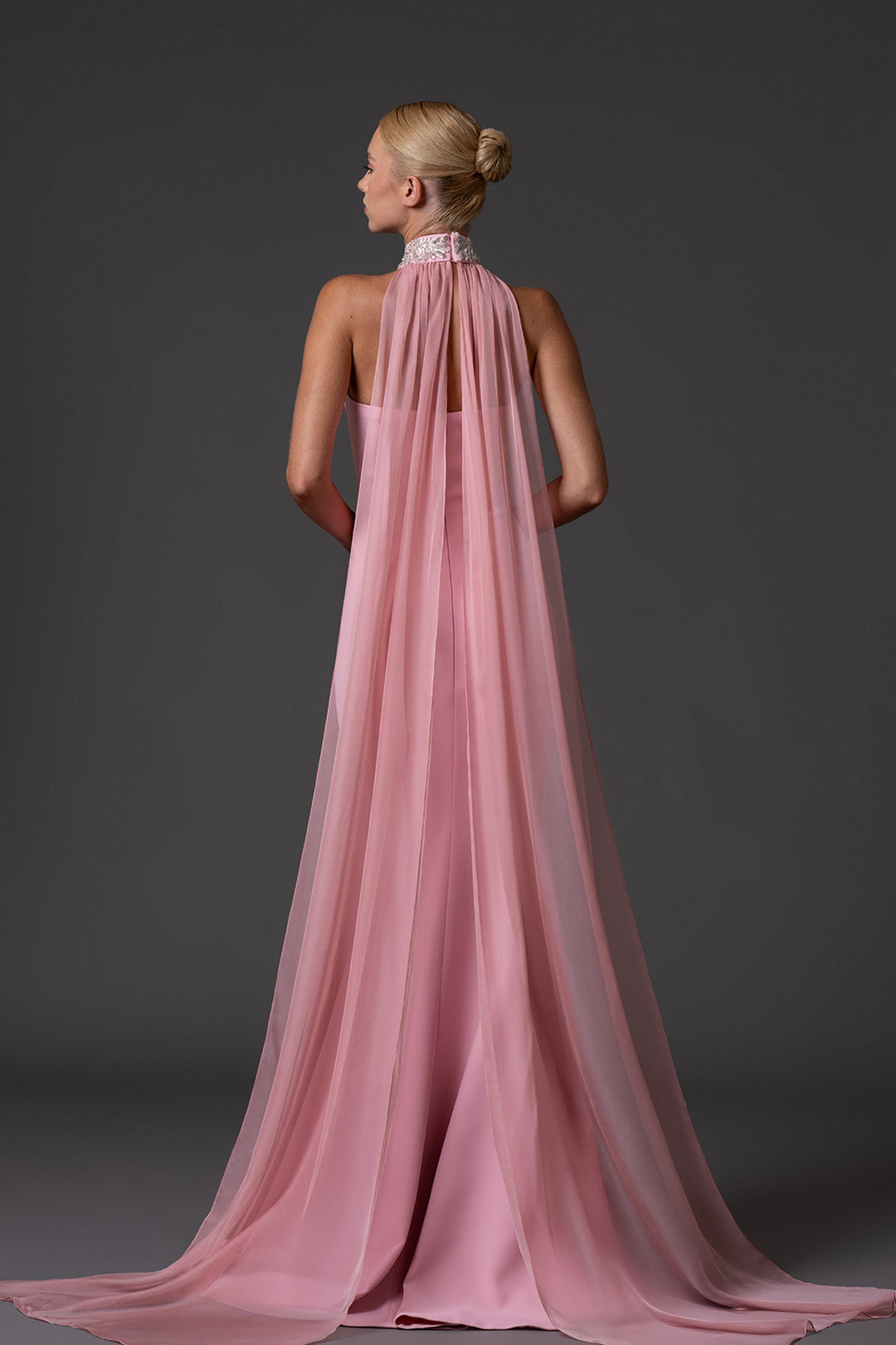 Crêpe Dress with Embroidered Halter-Neckline