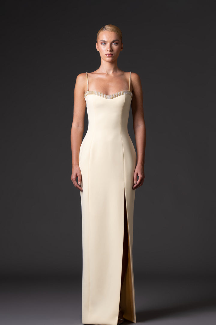 Cropped Dress with Embroidered Neckline