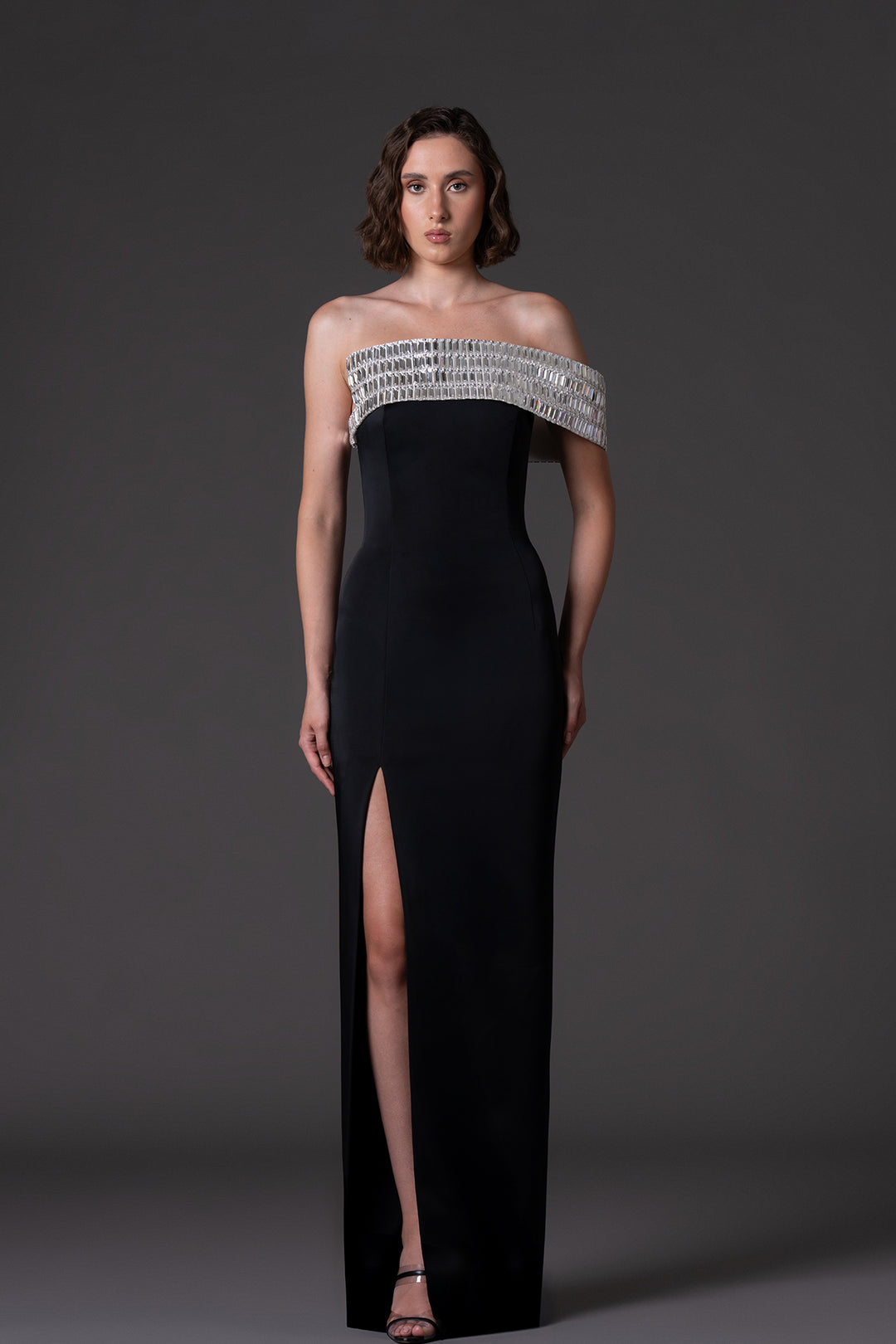 One-Shoulder Embroidered Neckline Dress