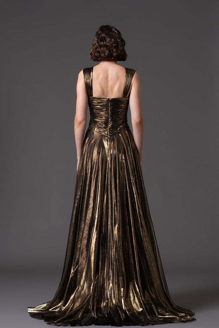 Embroidered Corseted Strapless A-line Dress