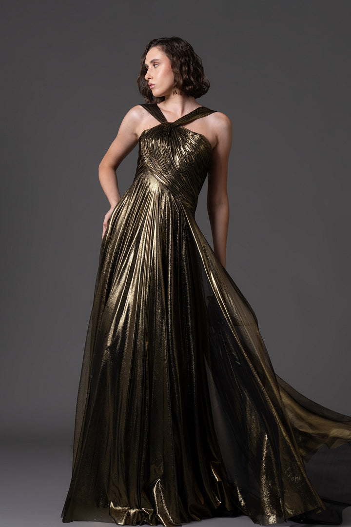 Embroidered Corseted Strapless A-line Dress