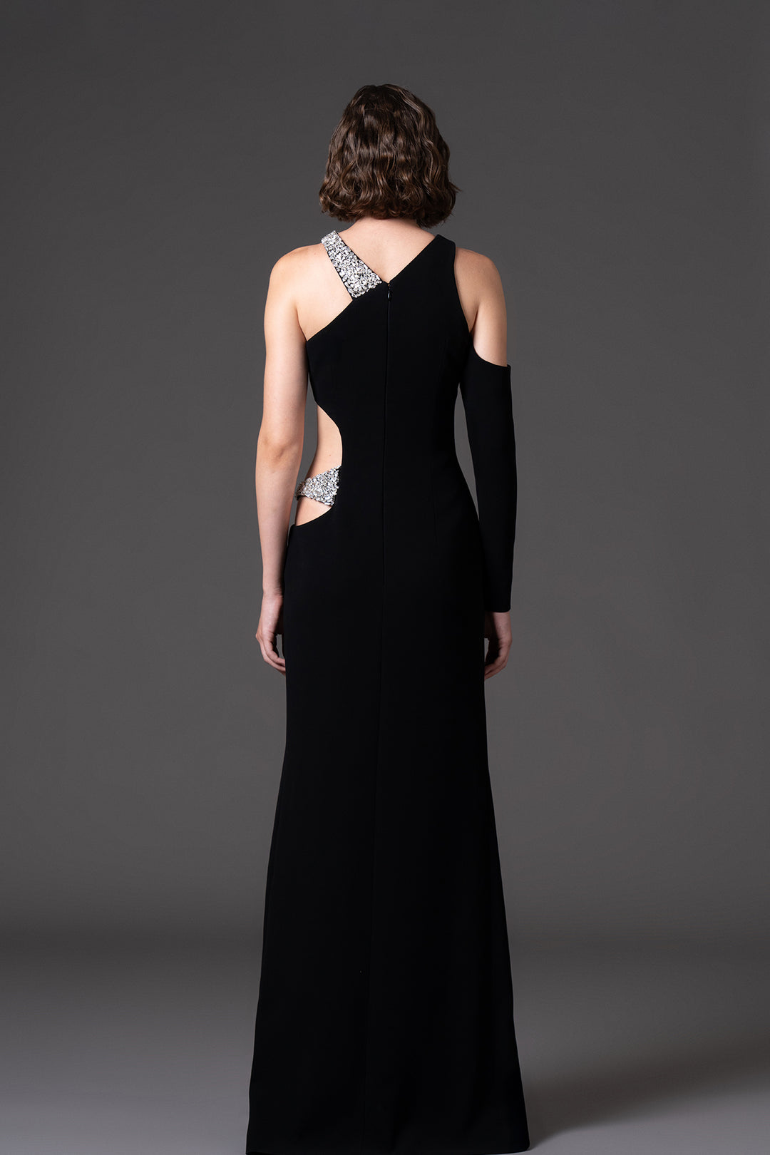 Crystal Embellished Crepe Long Dress