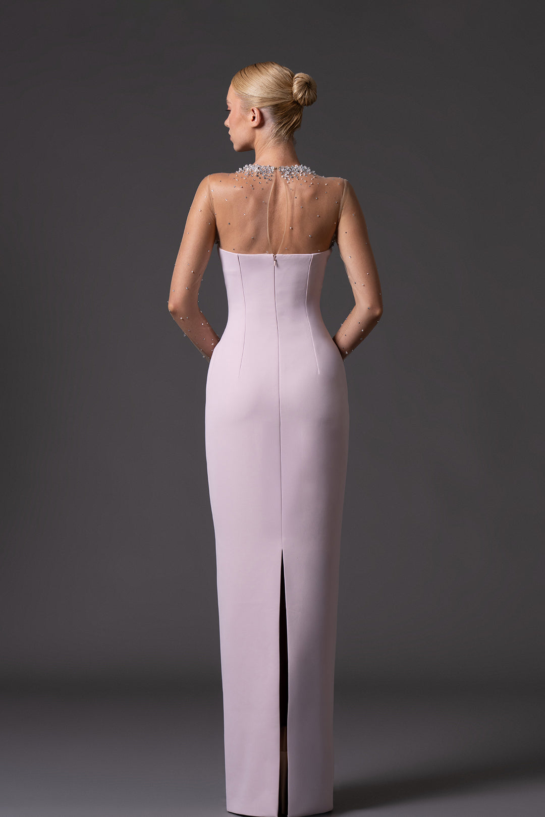 Crêpe Column Dress with Crystal Embroidery