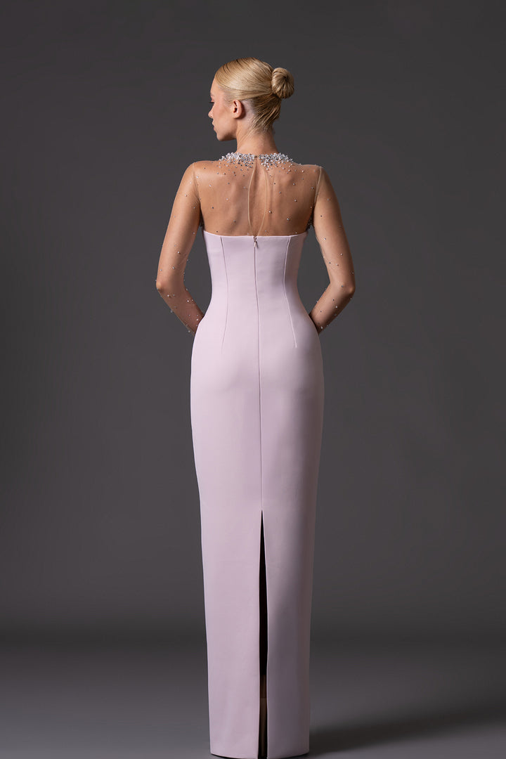 Crêpe Column Dress with Crystal Embroidery