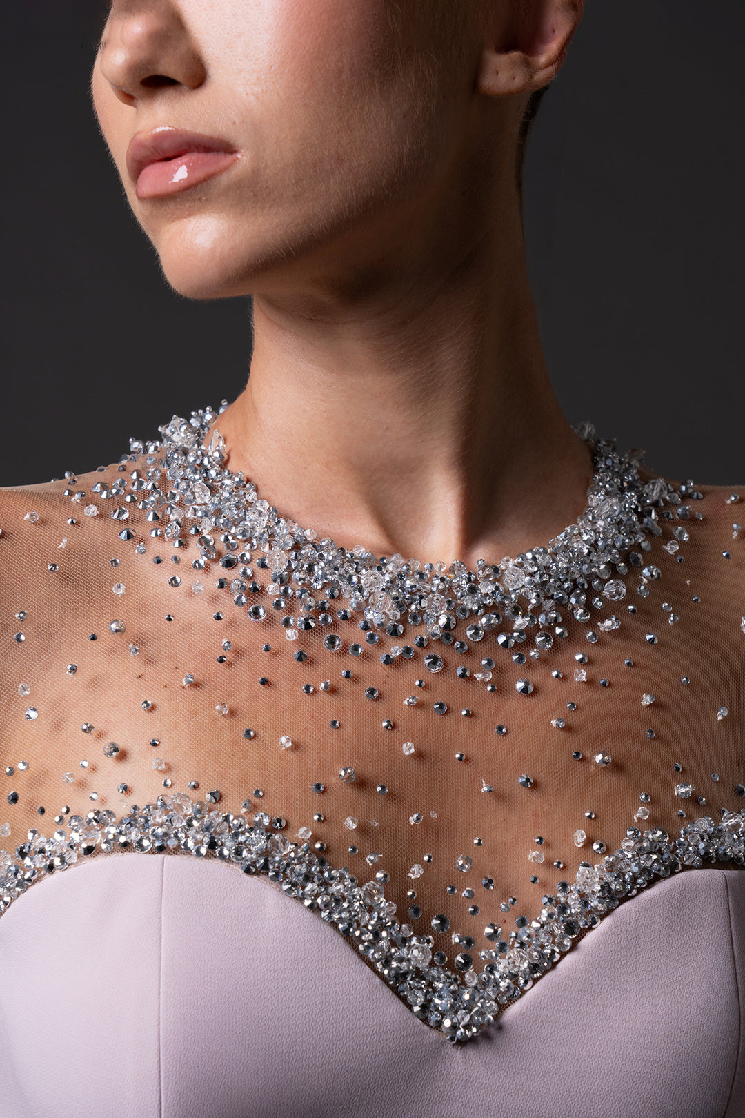 Crêpe Column Dress with Crystal Embroidery