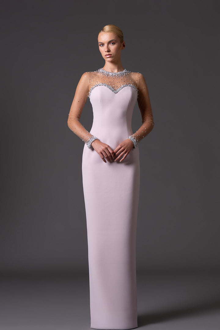 Crêpe Column Dress with Crystal Embroidery