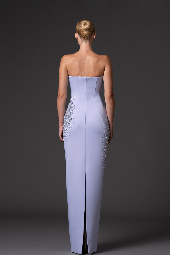 Crystal Embroidery with Strapless Neckline and Crêpe Dress